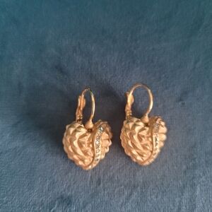 gold tone heart leverback earrings